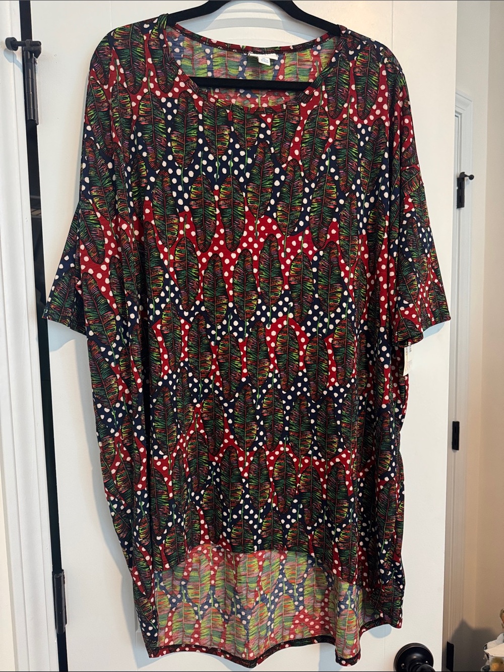 LuLaRoe Red, Black & Green Patterned Women's Tunic